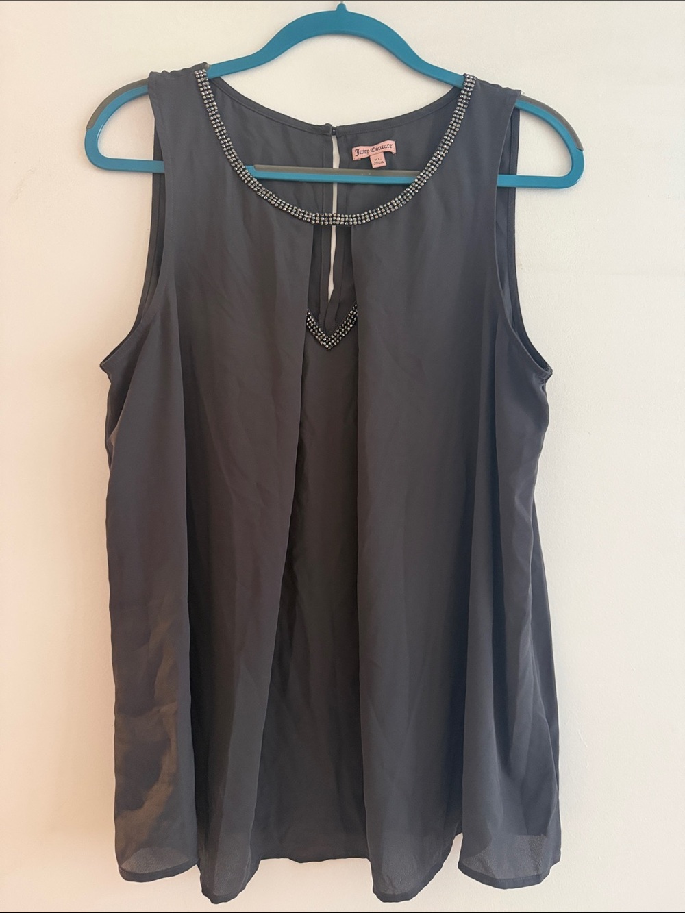 Juicy Couture Embellished Sleeveless Flowy Charcoal Gray Blouse